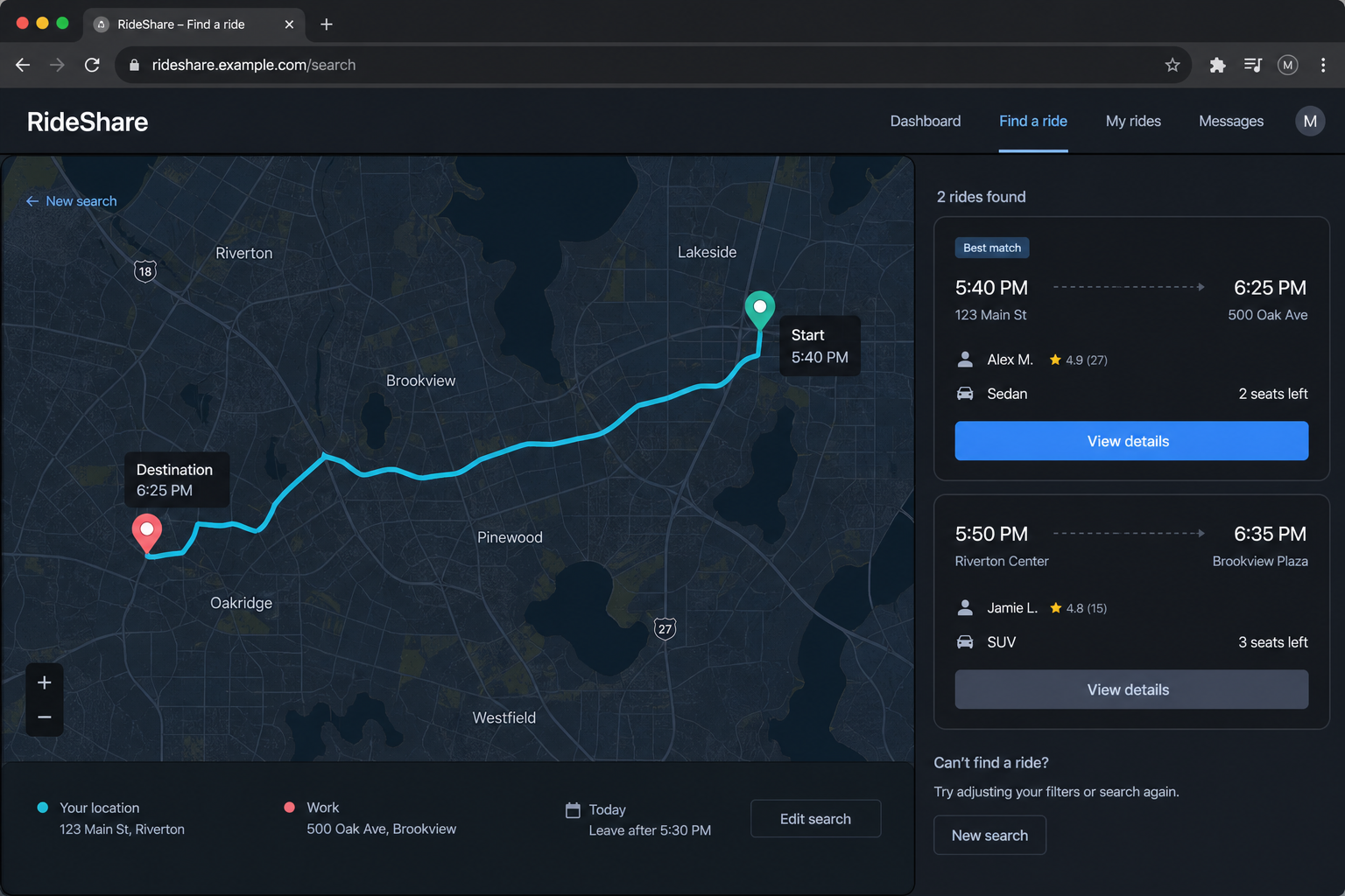 RideShare route map