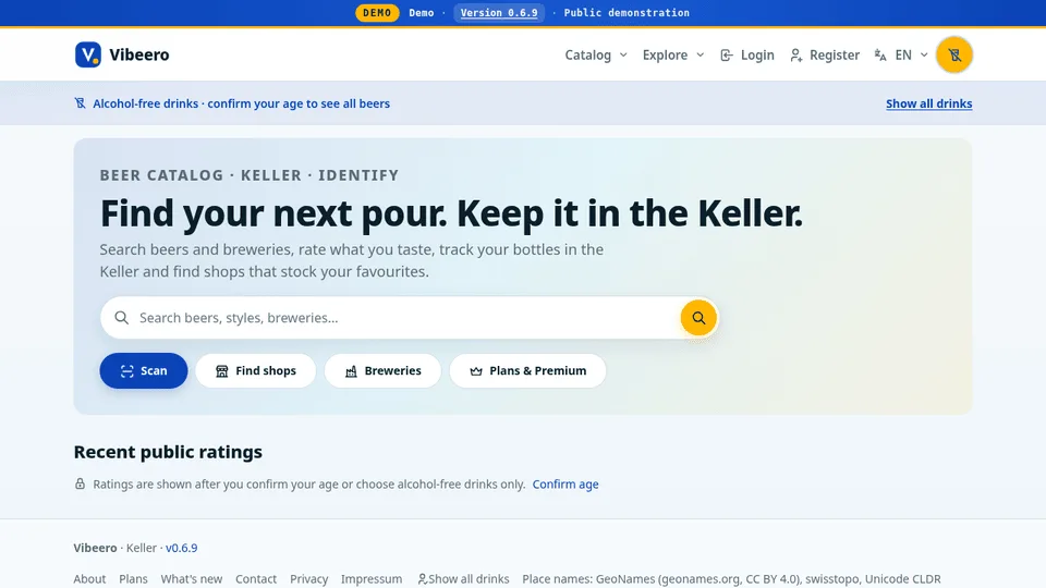 Vibeero beer catalog demo